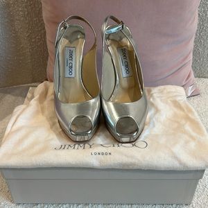 Jimmy Choo Peep Toe Sling Back Mule - Silver - 37 - Wedding Shoes